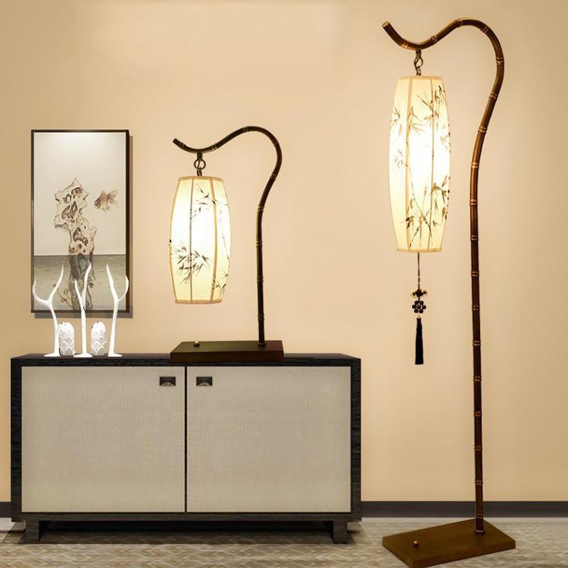 Chinese Fishing Rod Rectangular Bamboo Floor Lamp