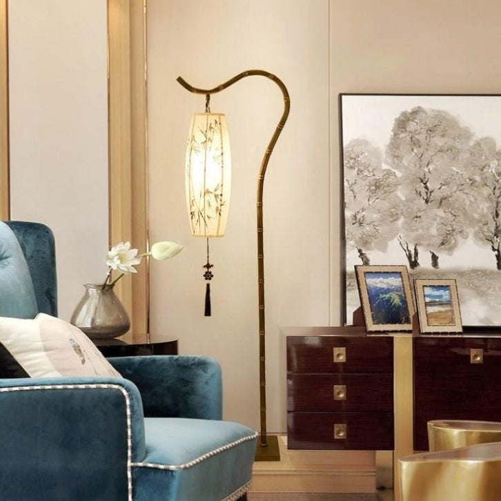 Chinese Fishing Rod Rectangular Bamboo Floor Lamp