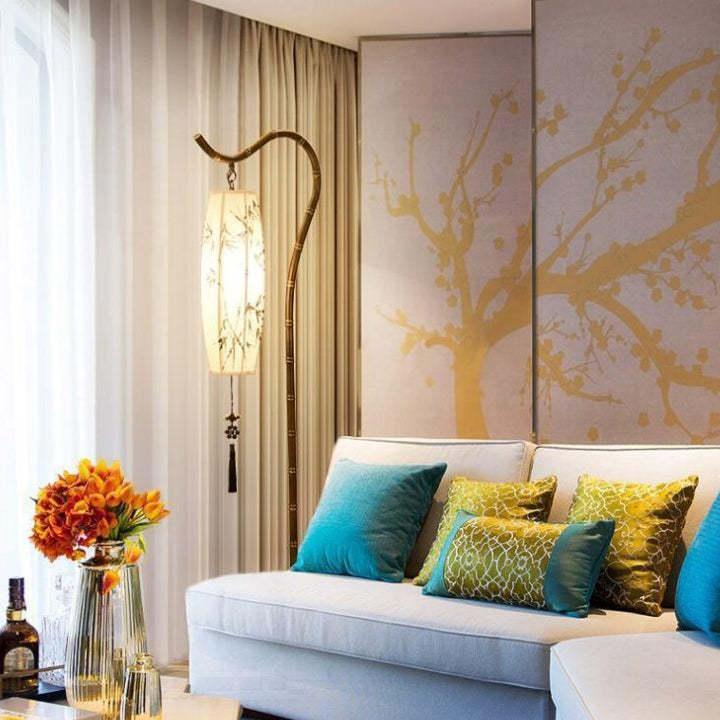 Chinese Fishing Rod Rectangular Bamboo Floor Lamp