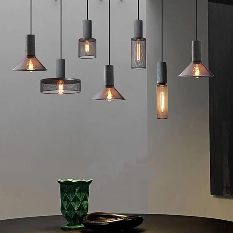 Lighom cylinder dome cement pendant lighting for bedroom — 13.78" H x 3.94" Dia x 59.06" L / 220V-240V (UK/AU)