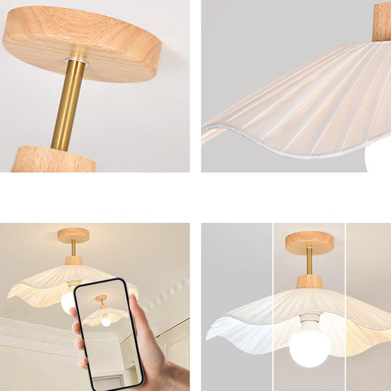 Minimalist Flower Wooden Fabric Ceiling Light
