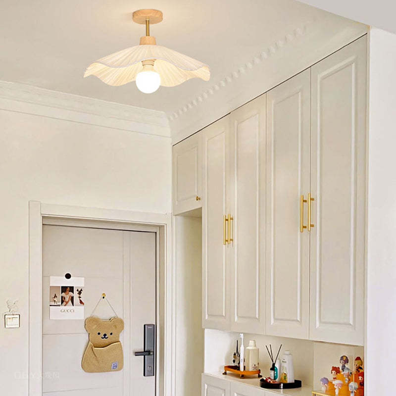Minimalist Flower Wooden Fabric Ceiling Light