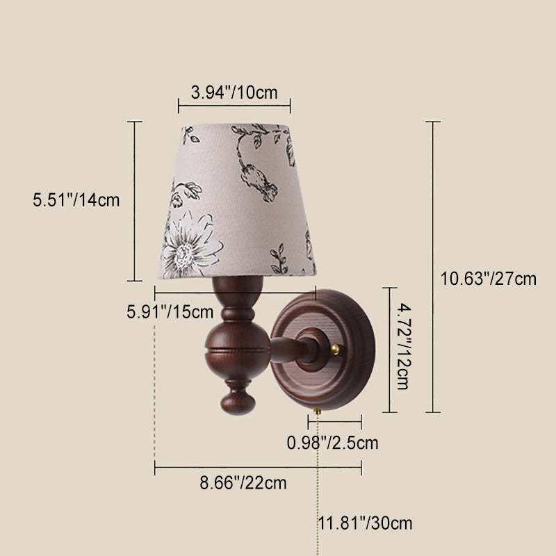 French Trapezoidal Orb Wood Iron Fabric Wall Sconce — B / 220V-240V For UK/AU