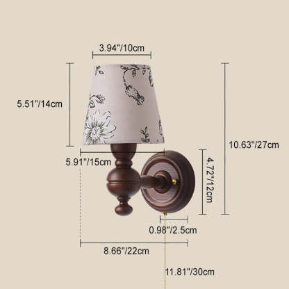 French Trapezoidal Orb Wood Iron Fabric Wall Sconce — B / 220V-240V For UK/AU