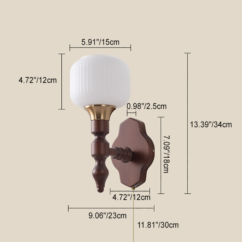 French Trapezoidal Orb Wood Iron Fabric Wall Sconce — E / 110V-120V For US/CA