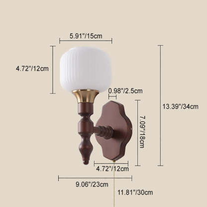 French Trapezoidal Orb Wood Iron Fabric Wall Sconce — E / 110V-120V For US/CA