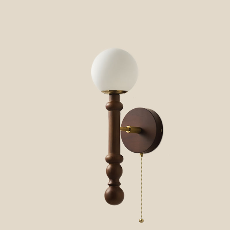 French Trapezoidal Orb Wood Iron Fabric Wall Sconce