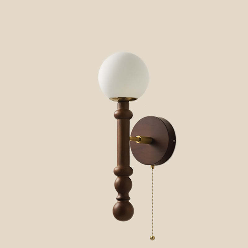 French Trapezoidal Orb Wood Iron Fabric Wall Sconce