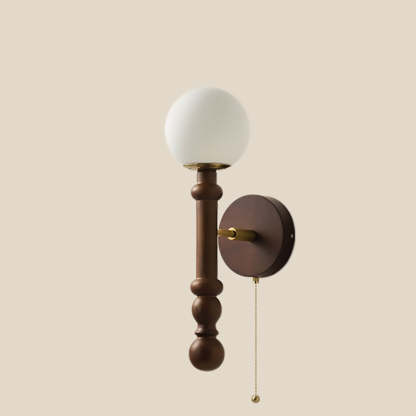 French Trapezoidal Orb Wood Iron Fabric Wall Sconce