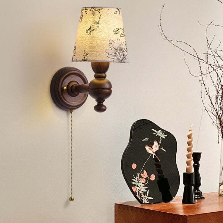 French Trapezoidal Orb Wood Iron Fabric Wall Sconce — A / 110V-120V For US/CA