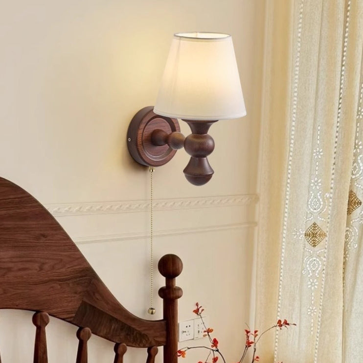 French Trapezoidal Orb Wood Iron Fabric Wall Sconce — F / 220V-240V For UK/AU