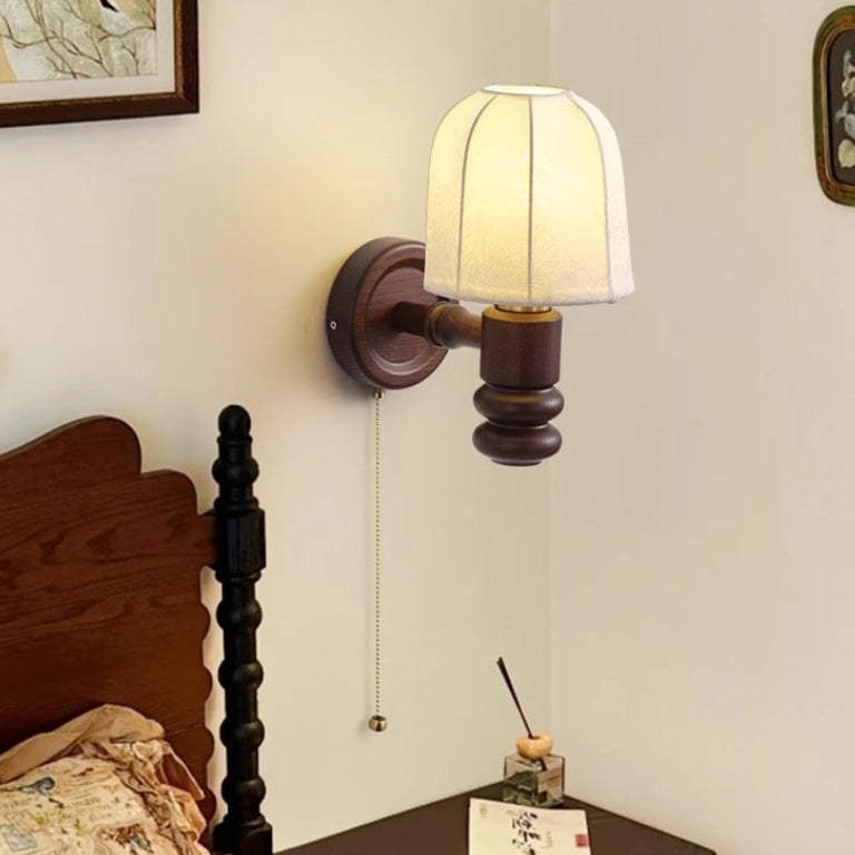 French Trapezoidal Orb Wood Iron Fabric Wall Sconce — G / 110V-120V For US/CA