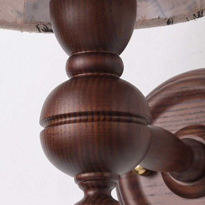 French Trapezoidal Orb Wood Iron Fabric Wall Sconce — F / 110V-120V For US/CA