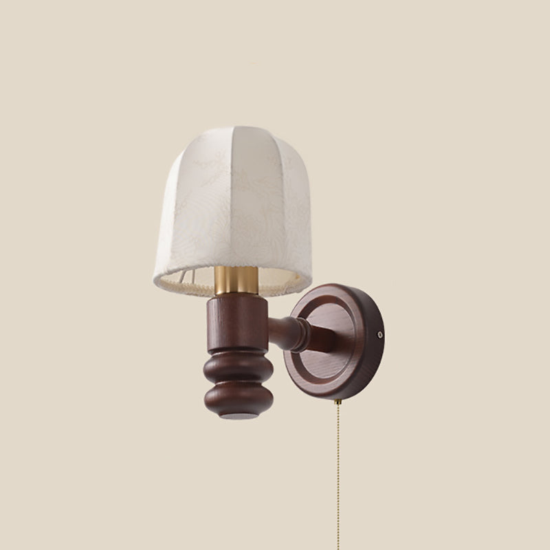 French Trapezoidal Orb Wood Iron Fabric Wall Sconce