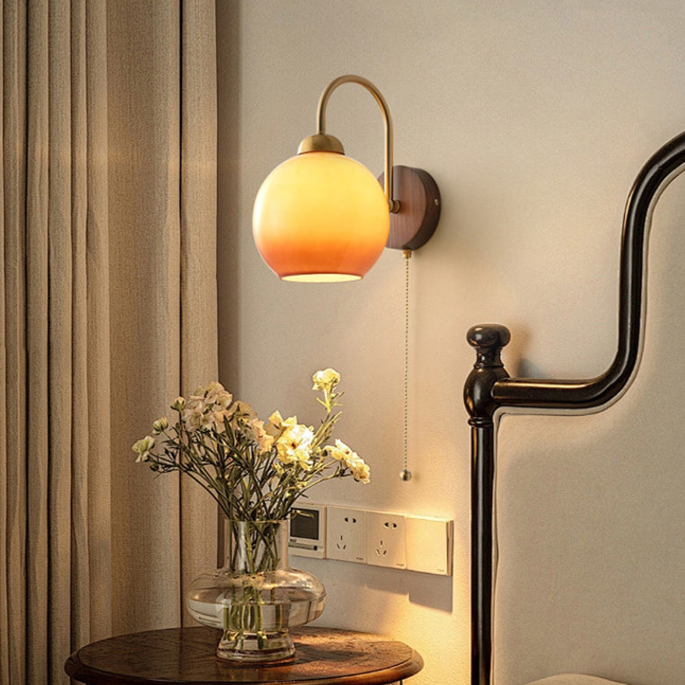 French Trapezoidal Orb Wood Iron Fabric Wall Sconce — G / 220V-240V For UK/AU