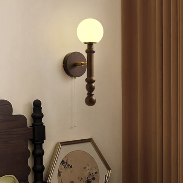 French Trapezoidal Orb Wood Iron Fabric Wall Sconce