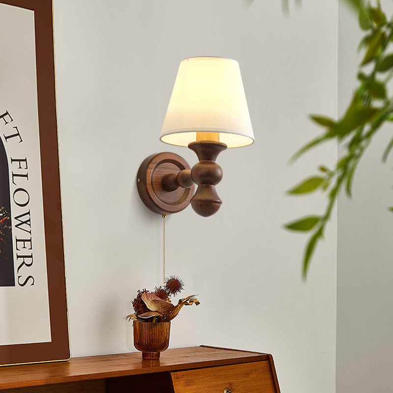 French Trapezoidal Orb Wood Iron Fabric Wall Sconce