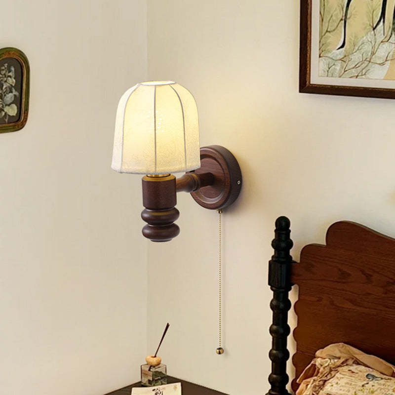 French Trapezoidal Orb Wood Iron Fabric Wall Sconce