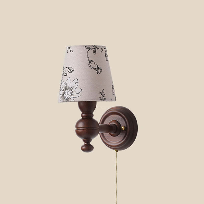 French Trapezoidal Orb Wood Iron Fabric Wall Sconce