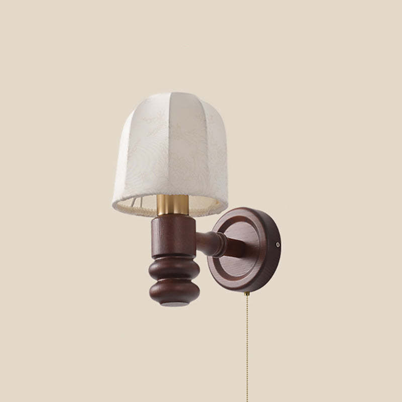 French Trapezoidal Orb Wood Iron Fabric Wall Sconce
