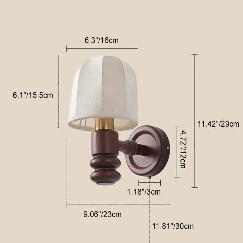 French Trapezoidal Orb Wood Iron Fabric Wall Sconce — C / 110V-120V For US/CA