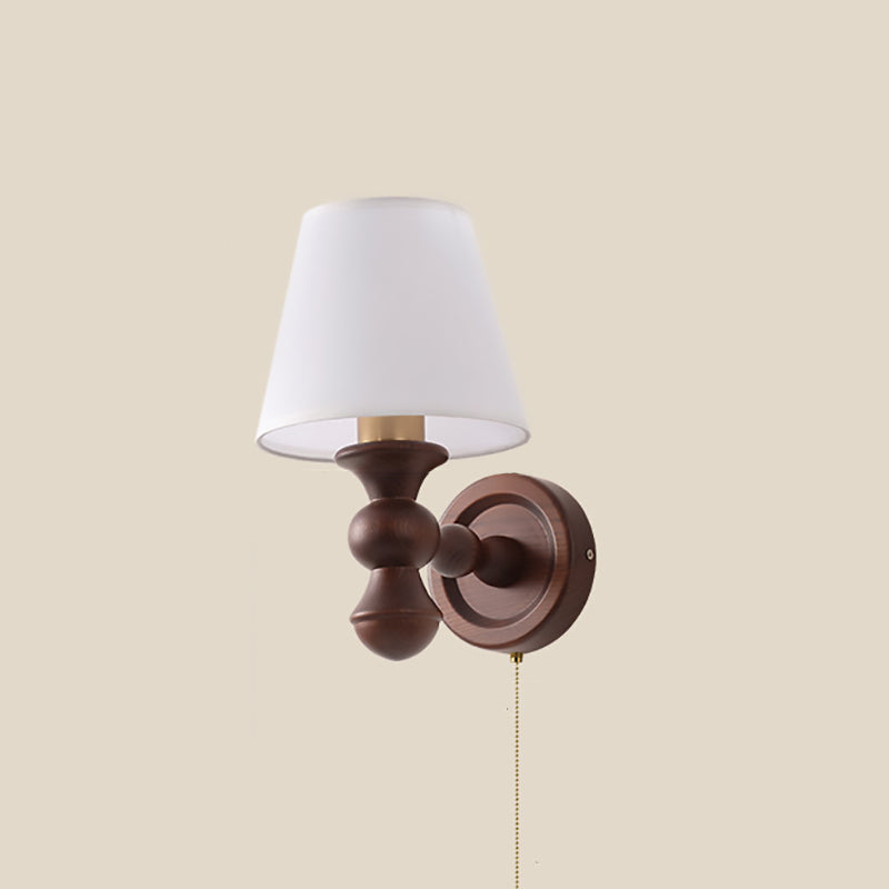 French Trapezoidal Orb Wood Iron Fabric Wall Sconce