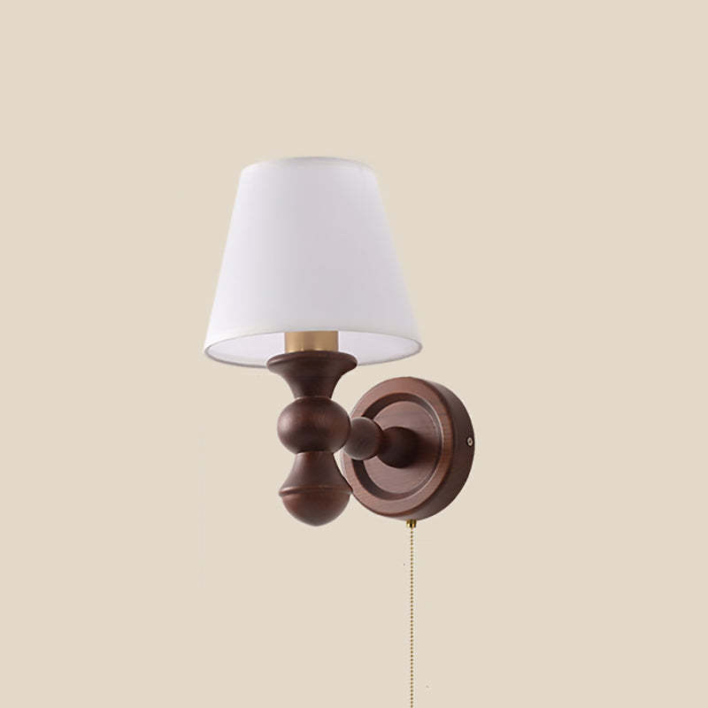 French Trapezoidal Orb Wood Iron Fabric Wall Sconce