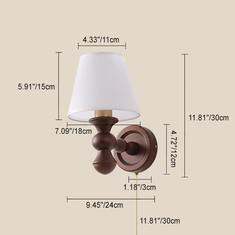 French Trapezoidal Orb Wood Iron Fabric Wall Sconce — C / 220V-240V For UK/AU