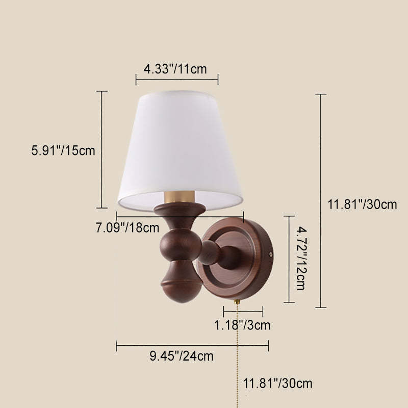 French Trapezoidal Orb Wood Iron Fabric Wall Sconce — C / 220V-240V For UK/AU