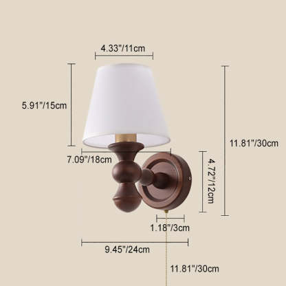 French Trapezoidal Orb Wood Iron Fabric Wall Sconce — C / 220V-240V For UK/AU