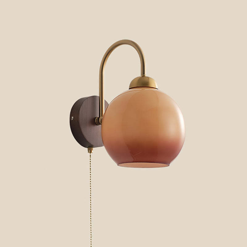 French Trapezoidal Orb Wood Iron Fabric Wall Sconce