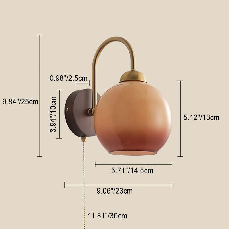 French Trapezoidal Orb Wood Iron Fabric Wall Sconce — D / 110V-120V For US/CA
