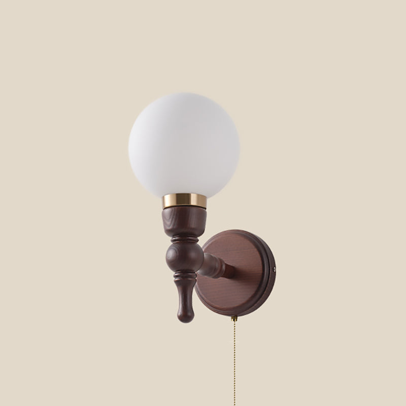 French Trapezoidal Orb Wood Iron Fabric Wall Sconce