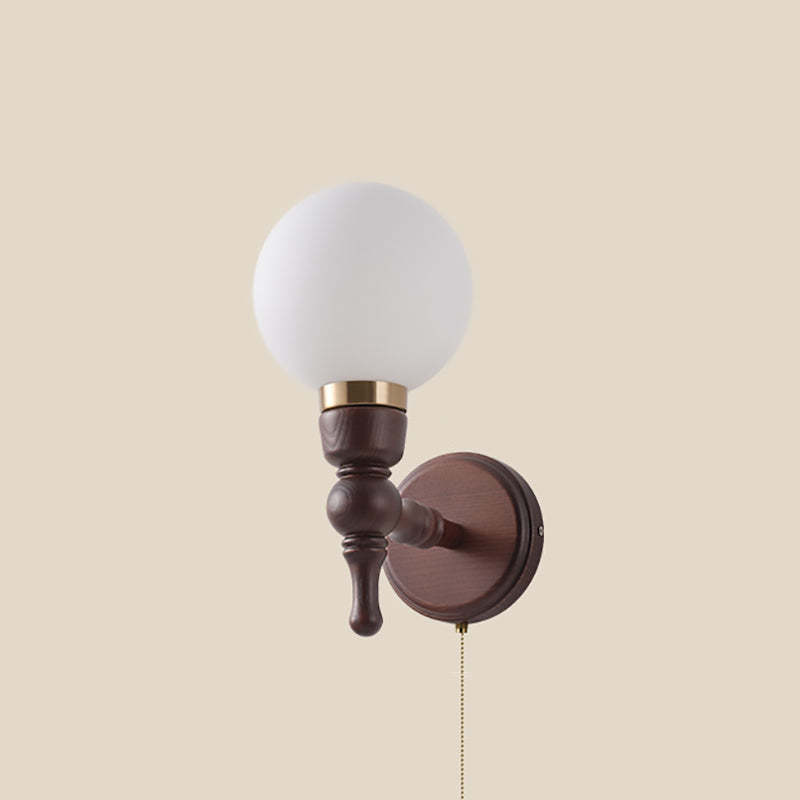 French Trapezoidal Orb Wood Iron Fabric Wall Sconce