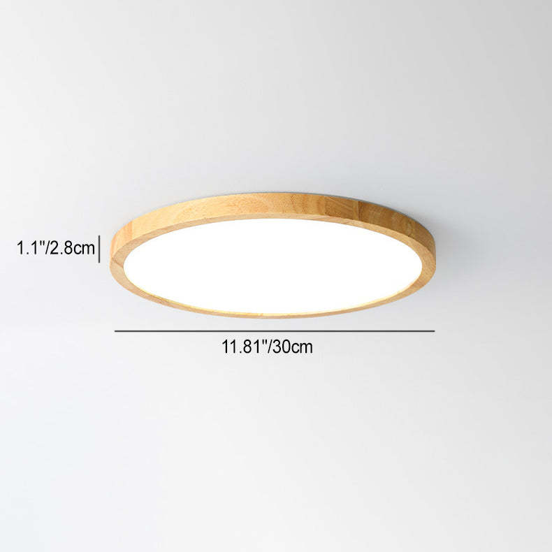 Round Solid Wood Frame Acrylic LED Flush Ceiling Light