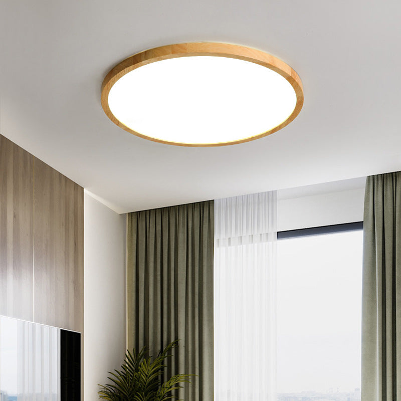 Round Solid Wood Frame Acrylic LED Flush Ceiling Light