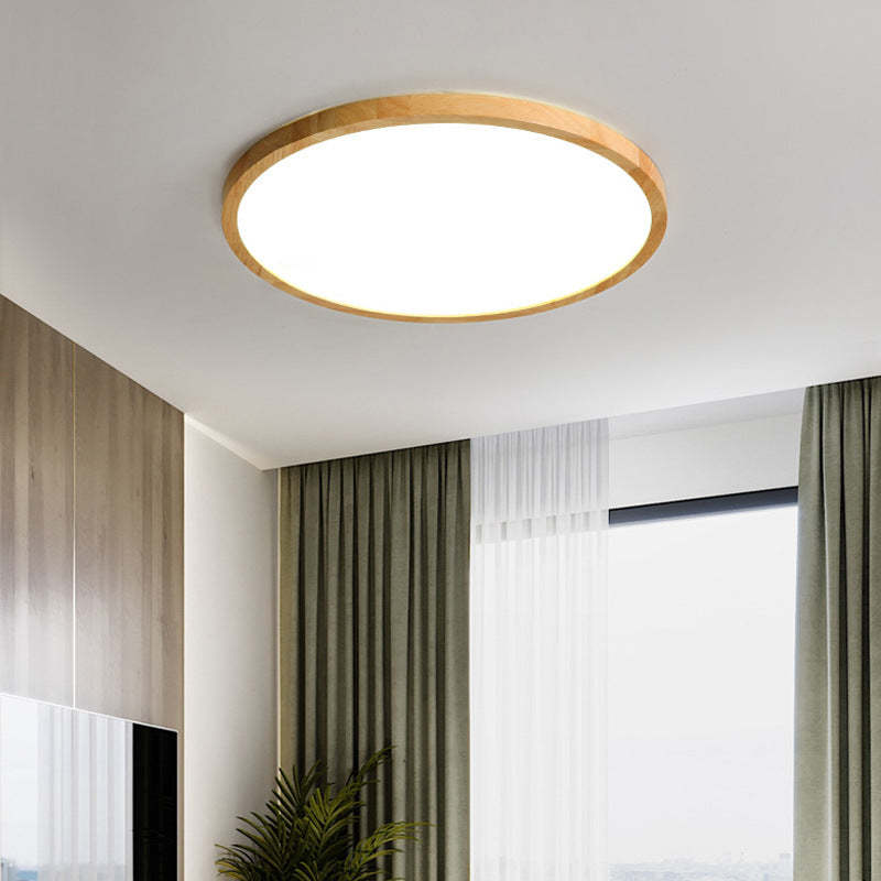 Round Solid Wood Frame Acrylic LED Flush Ceiling Light