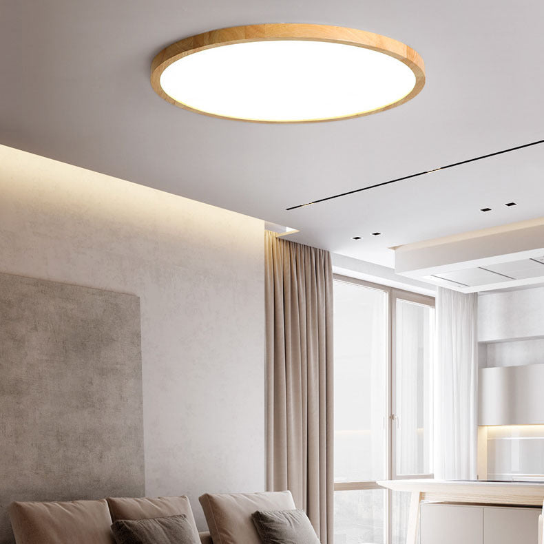 Frame round acrylic flush mount lighting for bathroom — 1.1" H x 11.81" Dia / Natural Wood / 220V-240V (UK/AU)