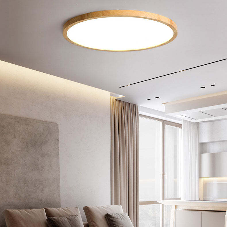 Round Solid Wood Frame Acrylic LED Flush Ceiling Light