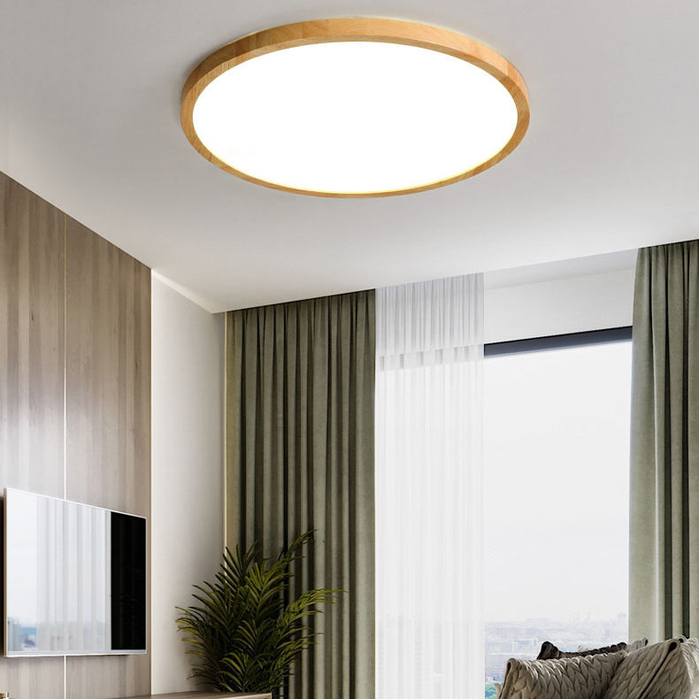 Round Solid Wood Frame Acrylic LED Flush Ceiling Light