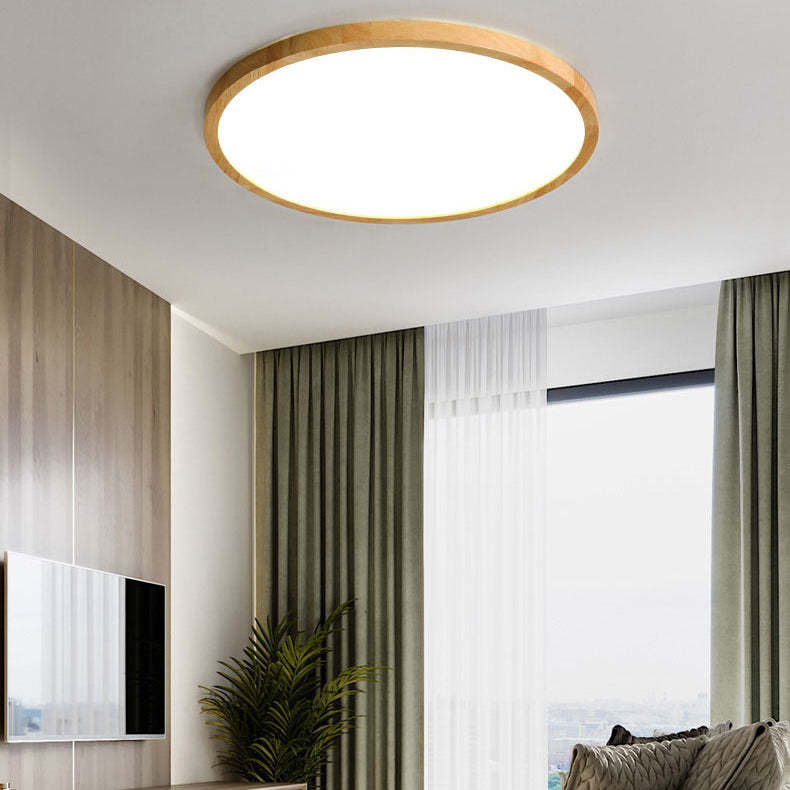Round Solid Wood Frame Acrylic LED Flush Ceiling Light