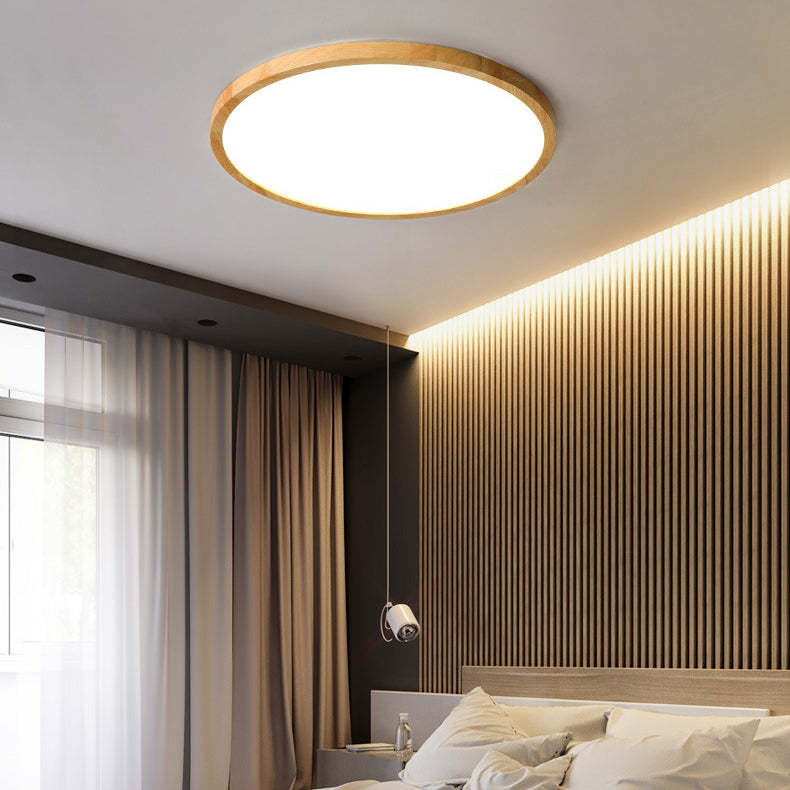 Round Solid Wood Frame Acrylic LED Flush Ceiling Light