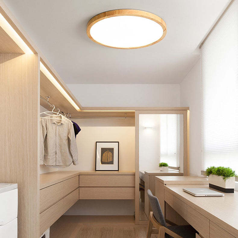 Round Solid Wood Frame Acrylic LED Flush Ceiling Light