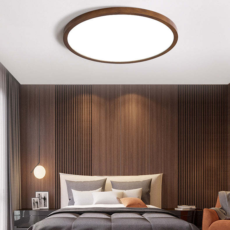 Round Solid Wood Frame Acrylic LED Flush Ceiling Light