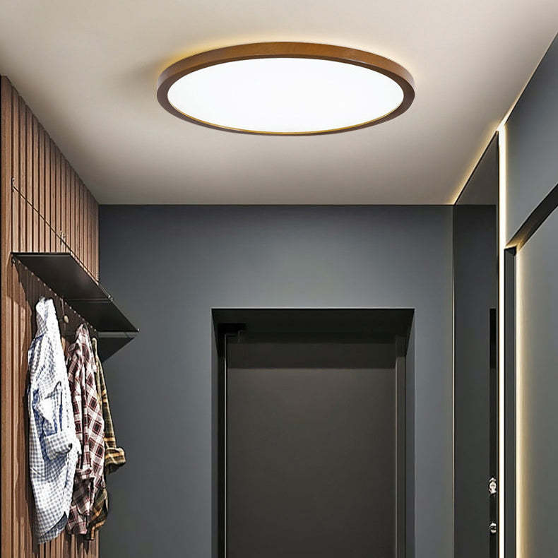 Round Solid Wood Frame Acrylic LED Flush Ceiling Light