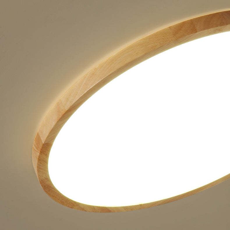 Round Solid Wood Frame Acrylic LED Flush Ceiling Light