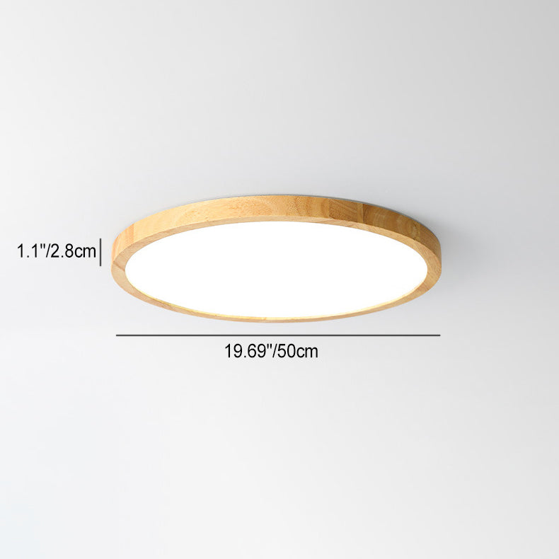Round Solid Wood Frame Acrylic LED Flush Ceiling Light