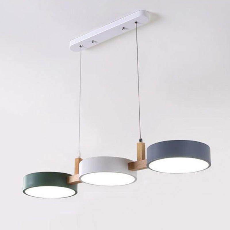 Nordic Round Metal Wood Acrylic LED Island Chandelier
