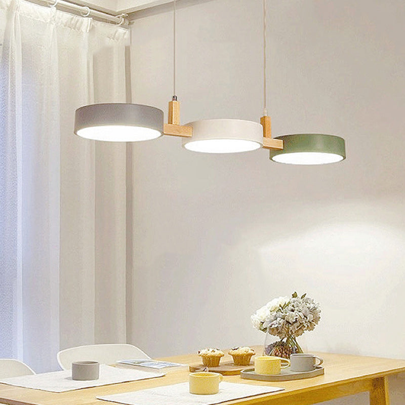 Nordic Round Metal Wood Acrylic LED Island Chandelier