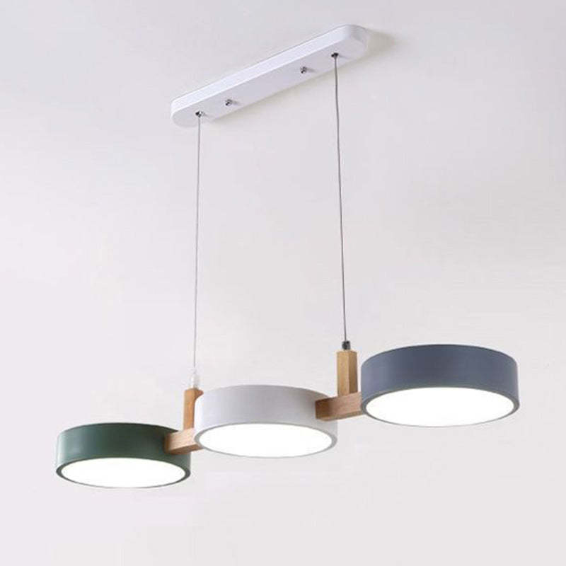 Nordic Round Metal Wood Acrylic LED Island Chandelier